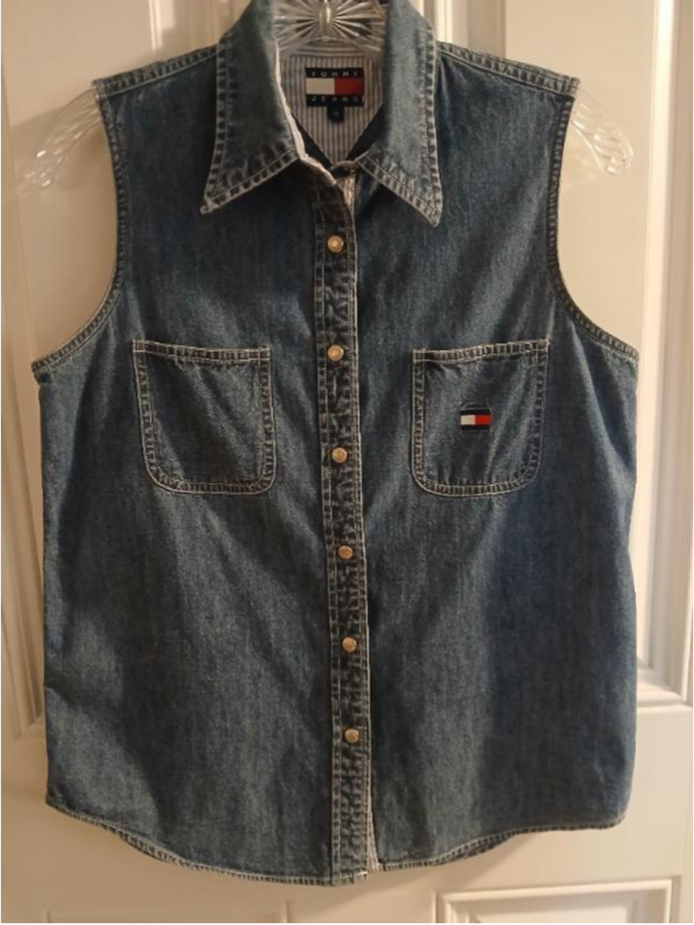 Tommy Jeans Women's Sleeveless Y2K Denim Snap Front Size 4 - INV01 A1 - Picture 11 of 12